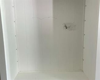 2-piece white shelving unit. 91.5" x  86.75" x 16" - small paint scratch in center unit