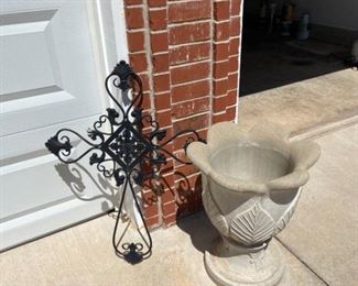 Concrete Planter and Metal Wall Decor