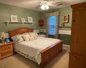 Broyhill bed room collection; Queen size bed, night table and armoire 