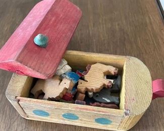 Vintage painted wooden Noah's ark toy