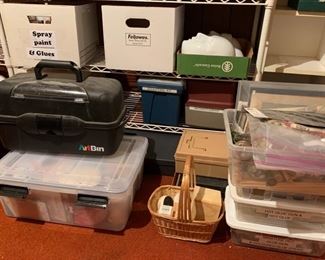 Professional art supplies including sculpting kit, watercolor kit, spray paint, masks, fabric trim, hot glue guns and various adhesives