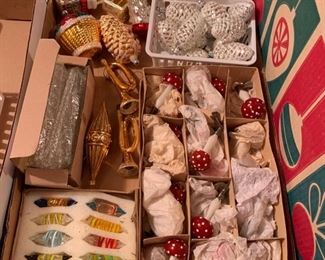 Vintage and modern Christmas ornaments and decorations