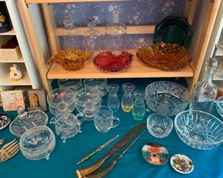 Crystal, gorgeous art glass bowls, vintage glass decanters