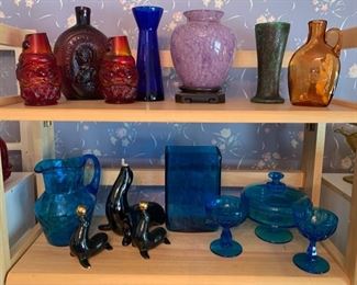 Vintage Fenton Art Glass Amberina Santa Fairy Lamp, vintage teal blue glass, vintage seal figurines, Steuben purple art glass vase, early Weller vase ***FENTON Santa fairy lights have been SOLD****