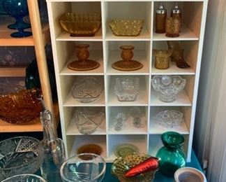 Amber depression glass, crystal, pottery, vintage marble ashtray with metal bicycle character