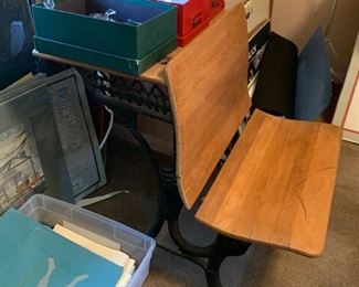 Vintage cast iron base school desk