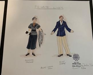 Private Lives theater play costume renderings