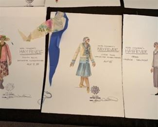 Noel Coward's Hayfever theater play costume renderings