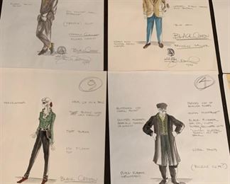 Black Comedy theater play costume renderings