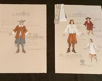 The Miser theater play costume renderings