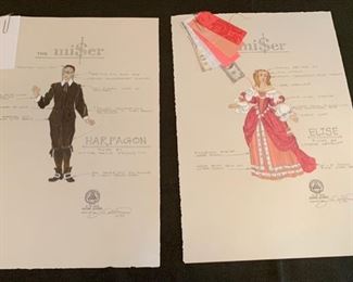 The Miser theater play costume renderings