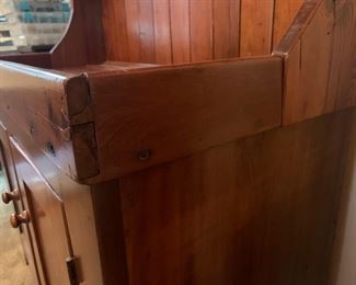 Gorgeous restored antique Shaker dry sink / kitchen hutch, handmade 1800s. This stunning piece measures 60" tall, 18" deep and 39" wide. 