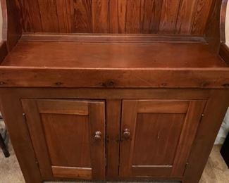 Gorgeous restored antique Shaker dry sink / kitchen hutch, handmade 1800s. This stunning piece measures 60" tall, 18" deep and 39" wide. 