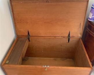 Partially restored antique Shaker hope chest, handmade 1800s. Has a beautiful finish that needs minimal work to fully restored condition... this is a beauty! Measures 40" wide, 21.5" deep and 23" tall. 