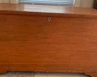 Partially restored antique Shaker hope chest, handmade 1800s. Has a beautiful finish that needs minimal work to fully restored condition... this is a beauty! Measures 40" wide, 21.5" deep and 23" tall. 