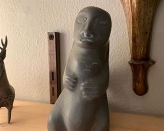 Signed carved stone Eskimo art sculpture