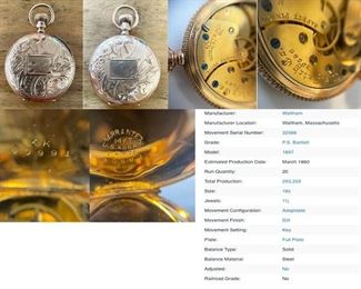 Waltham 14k Gold Pocket watch in running order. This is a wonderful piece of working history.