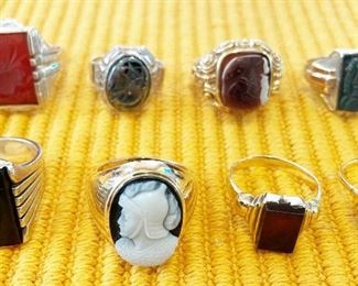 Collection of men's Cameo rings + one Lady's