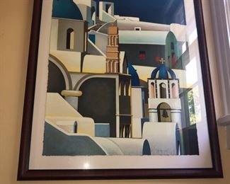 European print, large scale, beautiful color, framed well