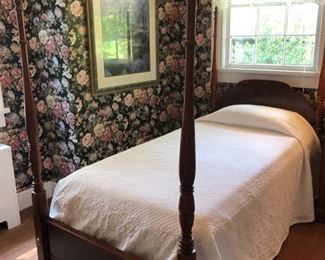 Four post mahogany twin bed,