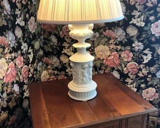 Capodimonte  mid century lamp, one of a matched pair (different shades)