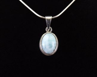 .925 Sterling Silver Larimar Cabochon Pendant Necklace