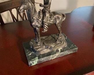 Bronze Statue of Cowboy Astride Horse "Inspired by Frederic Remington 1895, HBB"
