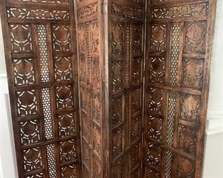 Peruvian Four Paneled Room Divider with Intricate Cutout Details