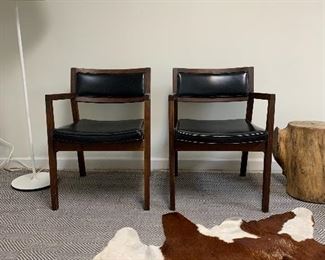 MidCentury Modern Walnut Chair with Black Faux Leather Retro chairs
