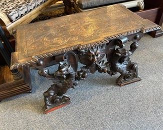 Beautiful gothic revival bench or table with magnificent carving