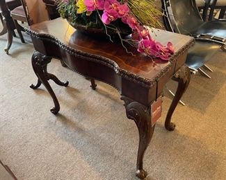 Maitland Smith burl mahogany game table that closes into a console table.