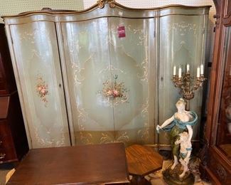 Hand painted French bedroom armoire/closet with a matching bed