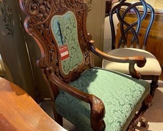 Large carved wood throne chair