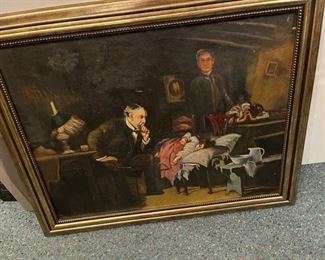 Signed antique oil painting. The signature in not legible