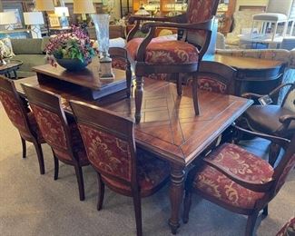 Country French dining table with eight chairs