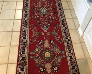 Fritz and La Rue, Kaimuri Indian Wool rug. Handmade woolen rug. Excellent condition, no pets. 111" x 31".  $400 reduced to  $200