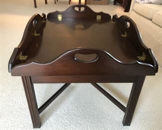 Butlers tray style coffee table, drop leaf.  Leaf extended 44 x 34 x 16. $175
