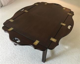 Butlers tray style coffee table, drop leaf.  Leaf extended 44 x 34 x 16. $175