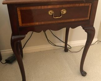 Two side tables with inlay and cabriole legs. 22.5w x 26h x 17d. $150 each, $250 pair, delivery and shipping available pls enquire.