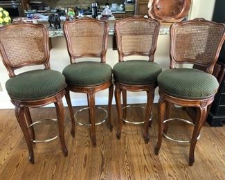 Haywood swivel bar stools, cane backs. 18w x 48h.  Set of 4 = $1,500, delivery and shipping available pls enquire.