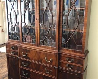 Beautiful Mahogany Breakfront Cabinet & Butlers Desk. (63x78x14). Adjustable shelves with incredible dovetail drawers. $2,200  Delivery can be arranged for a fee. 