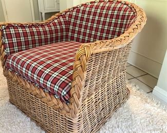 Tartan pattern cane bucket chair. 32x30x36. Excellent shape. $200