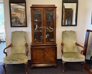 Pair "Hickory Chair" Armchairs - Matching Mirrors - Display Cabinet
