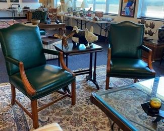 Green Faux Leather Arm Chairs