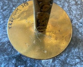 LARGE Hammered Brass Gazelle on Marble Stand - C. Jere Style