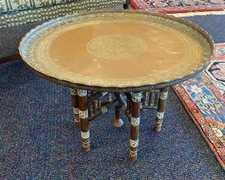 Vintage Brass Tray on Inlaid Stand