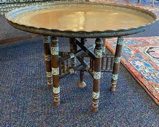Vintage Brass Tray on Inlaid Stand