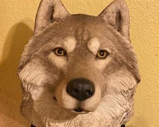 Large Sandicast Gray Wolf Head Sculpture