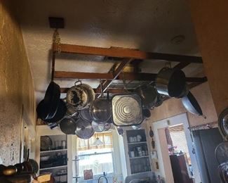 Almost full ceiling wood w/stained glass pot hanging pot holder