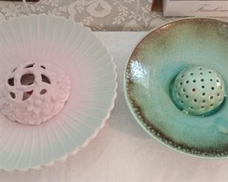 RARE Mid Century pottery bowls with flower frogs